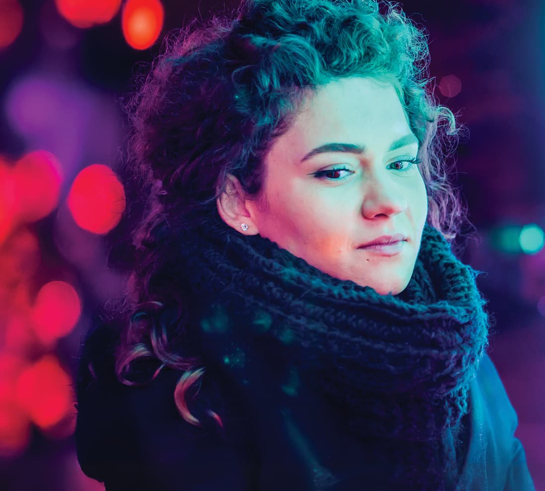 Woman outside in the cold